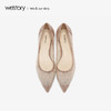 westory2019新款尖头平底单鞋女假水钻西式婚鞋女鞋W29AE50291 商品缩略图1