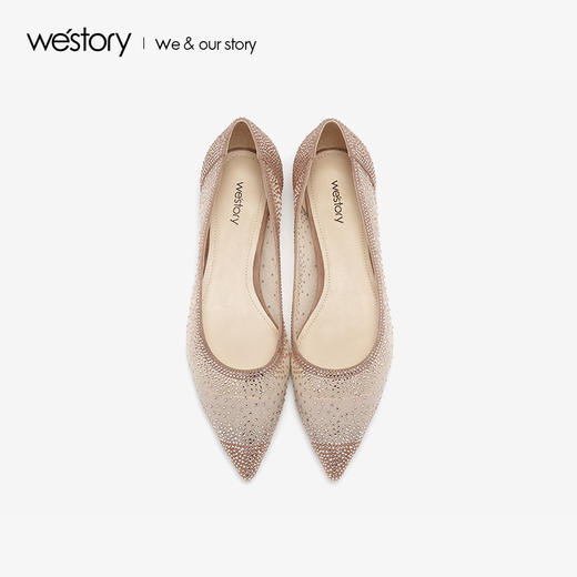 westory2019新款尖头平底单鞋女假水钻西式婚鞋女鞋W29AE50291 商品图1