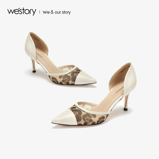 westory2019夏季新款豹纹拼接空鞋女细高跟社交单鞋W29BH60421 商品图3