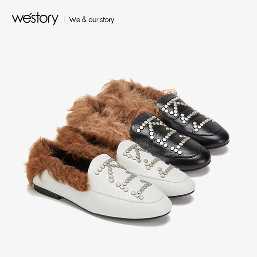 westory毛毛拖鞋女2019秋冬新款平底休闲百搭单鞋W29AM50481 商品图3