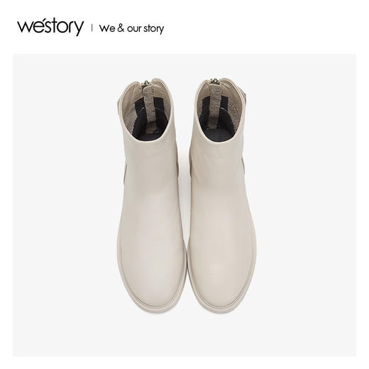 westory真皮短靴女后拉链粗跟圆头鞋2019年冬季新款S29DS80871 商品图1