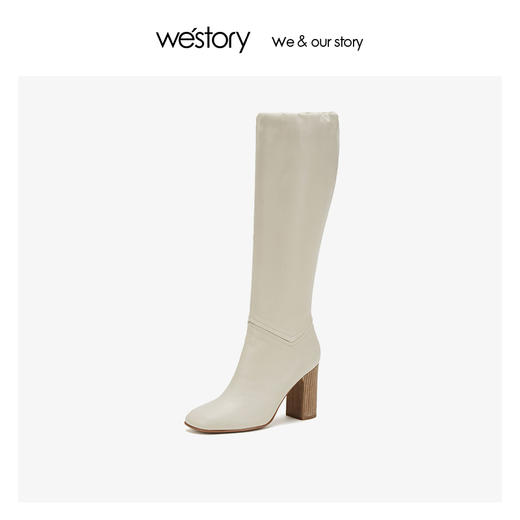 westory粗高跟及膝高筒长靴女真羊皮气质 2019冬季新款W29DQ80291 商品图3