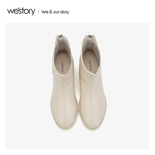 westory粗跟后拉链短筒靴子女真皮圆头款2019年冬新品S29DS80791 商品图1