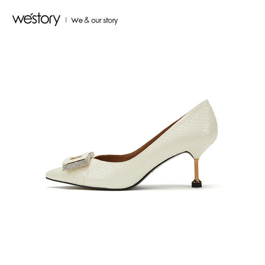 westory2019夏秋款新品蛇纹尖头高跟鞋女细跟通勤优雅W29CE70061 商品图2