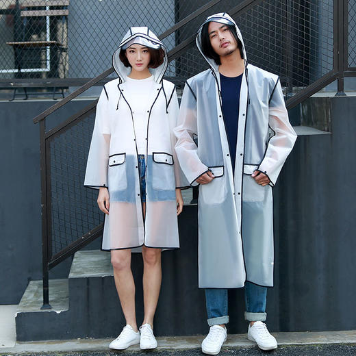 【小香风雨衣】成人透明雨衣连帽子复工EVA男女士室内外户外旅行旅游学生白领出差徒步雨披非一次性防护工作服 商品图0