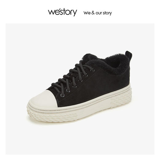 westory运动板鞋风雪地靴真皮加绒保暖防滑平底高帮鞋女 2019冬新W29CM70781 商品图3