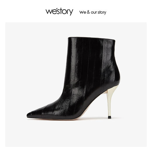westory细酒杯超高跟时装短靴真皮气质女鞋2019冬新款W29DS80451 商品图2