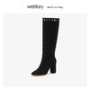 westory堆堆高筒靴女及膝长靴时尚铆钉装饰 2019冬新款W29DQ80341 商品缩略图3