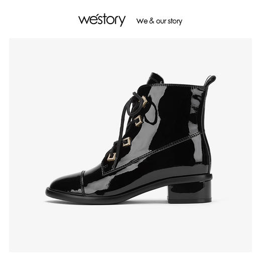 westory四孔马丁靴样式女尖头真皮高跟鞋 2019年冬新款W29DS80891 商品图3