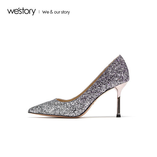 westory2019春季新款流光宴会女鞋尖头优雅细高跟鞋W29AE50061 商品图1