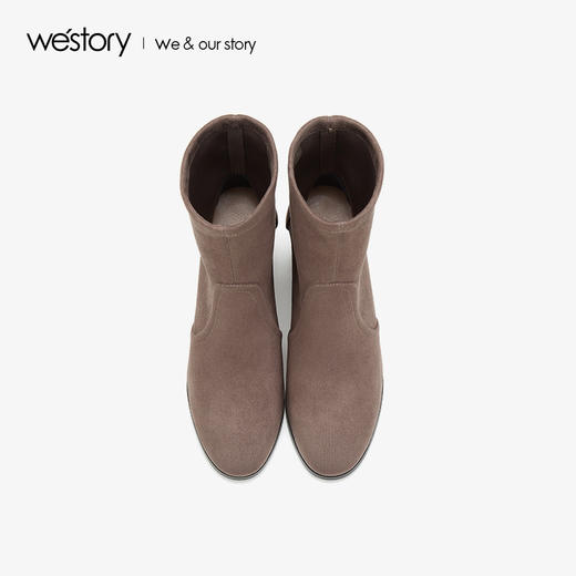 westory2019秋冬新品圆头显瘦粗高跟弹力袜靴女简约W29DS80071 商品图1
