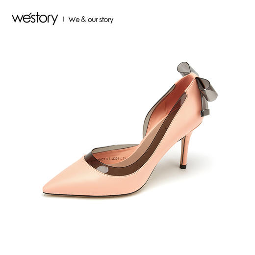 westory2019新款尖头高跟鞋女细跟纯色透明拼接单鞋W29AH50371 商品图0