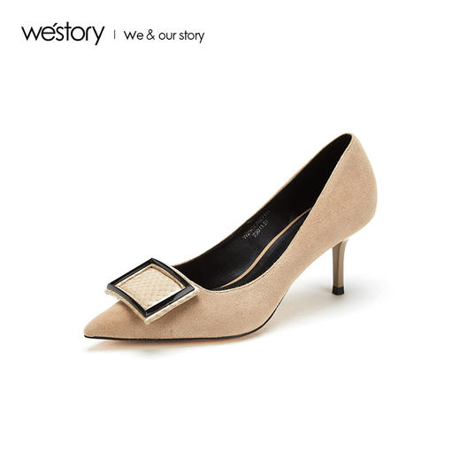 westory2019夏秋新品方扣蛇纹高跟鞋女细跟优雅知性W29CE70271 商品图1
