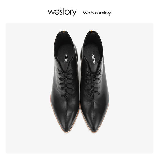 westory时装高跟鞋真皮短靴女系带粗跟尖头 2019冬新款W29DS80471 商品图1