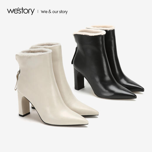 westory2018年冬季新款短靴粗跟时尚冬靴子女W284S80631 商品图3