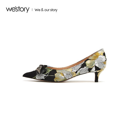 westory2019春季新款优雅尖头高跟女鞋水晶蝴蝶结细跟W29AE50511 商品图2