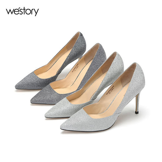 westory西式婚鞋细跟亮片鞋格利特尖头高跟鞋W281E50391 商品图3