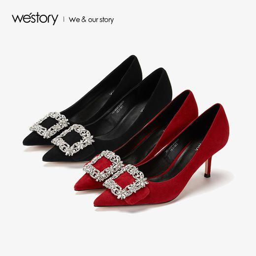 westory2019新品水晶钻扣婚鞋中式细跟优雅宴会高跟鞋W29CE70291 商品图0