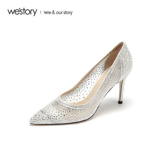 westory2019新款尖头高跟鞋女细跟水钻西式婚鞋女鞋W29AE50301 商品图1