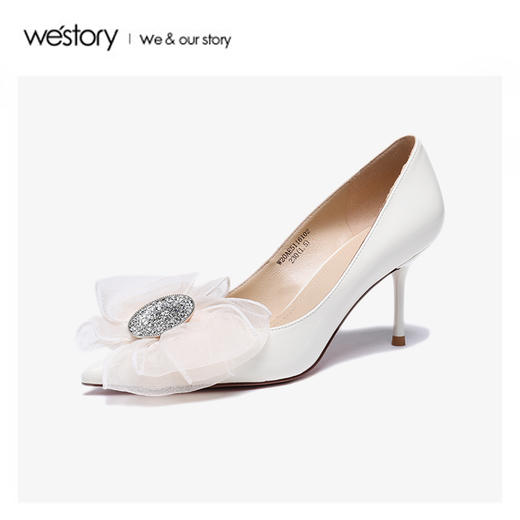 westory2020春季新款西式婚鞋尖头浅口白色高跟鞋女W20AE51161 商品图1
