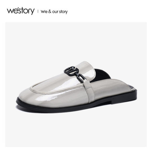 westory2020春季新款圆头亮面漆皮乐福拖鞋女W20AH51581 商品图1