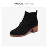 westory羊皮加绒里保暖粗高跟时装短靴2019年冬季新品S29DS80721 商品缩略图0