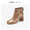 westory牛漆皮高跟短靴木纹沿边时尚女鞋2019冬季新款W29DS80481 商品缩略图3