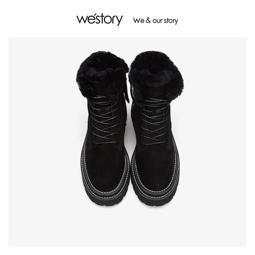 westory加绒保暖真皮粗跟户外工装靴2019冬新款雪地靴W29DS80591 商品图1