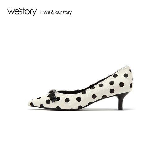 westory2019新款波点尖头高跟鞋女细中跟蝴蝶结甜美W29AE50521 商品图3