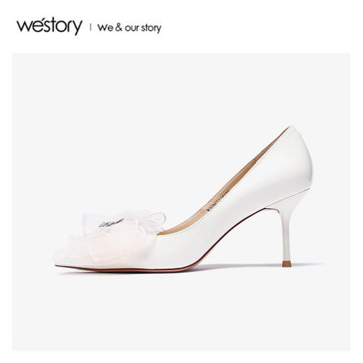 westory2020春季新款西式婚鞋尖头浅口白色高跟鞋女W20AE51161 商品图2