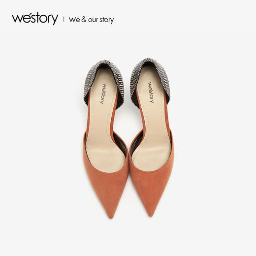 westory2019春夏金属色后跟浅口高跟鞋尖头气质单鞋女W29AH50231 商品图2
