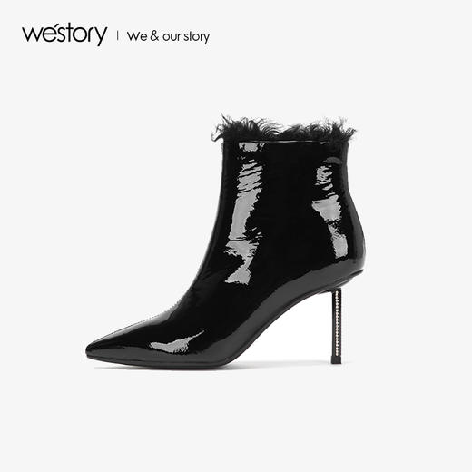 westory2018年冬季新款皮面靴子尖头短筒女靴高跟鞋W284S80991 商品图1