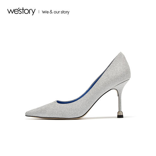 westory2019春夏尖头高跟鞋女名媛风亮片细跟宴会女鞋W29AE50311 商品图1