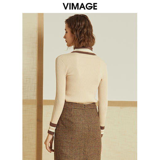 VIMAGE纬漫纪春款通勤百搭时尚撞色高领针织打底衫女套头V1201807 商品图3