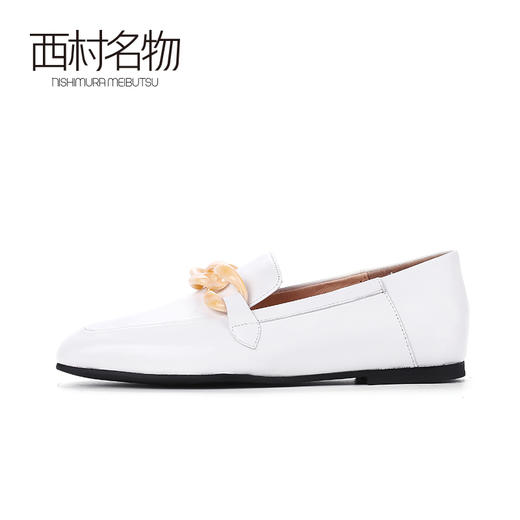 西村名物2020春季新款百搭经典链条两穿踩脚鞋方头乐福鞋女X20AM16691 商品图2
