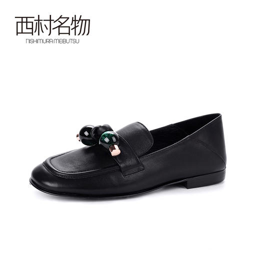 西村名物2020春季新品复古优雅珍珠蝴蝶结两穿踩脚鞋方头乐福鞋女X20AM18271 商品图0