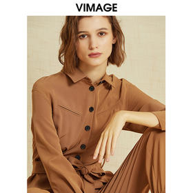 VIMAGE纬漫纪春季新款干练工装帅气中性气质翻领收腰连体裤女V1207813