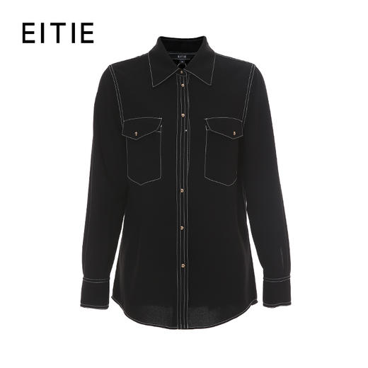 EITIE爱特爱女装春款职业通勤明线装饰显瘦纯色衬衫女上衣6109815 商品图5
