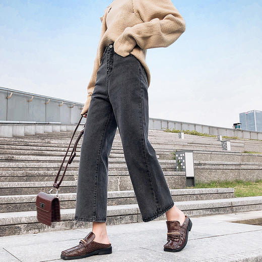 LG-1023新款高腰破洞直筒裤 商品图3