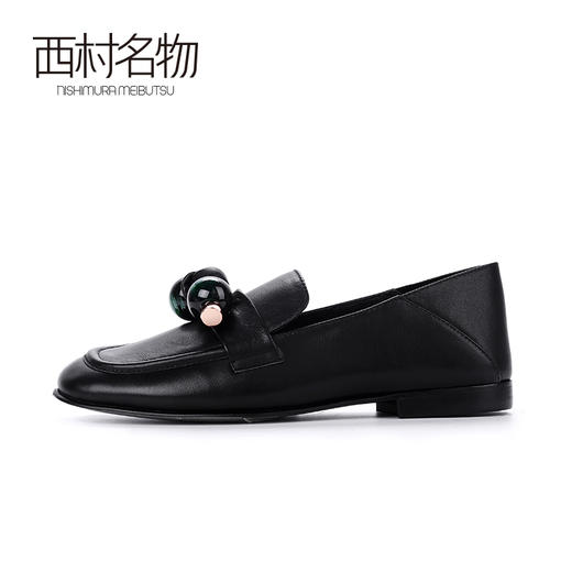 西村名物2020春季新品复古优雅珍珠蝴蝶结两穿踩脚鞋方头乐福鞋女X20AM18271 商品图1