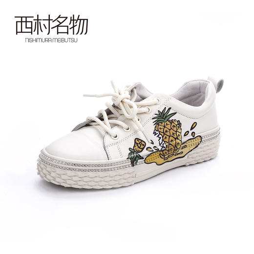 西村名物2020春季新品潮流休闲舒适平底涂鸦原创樱花麦昆小白鞋女X20AM19291 商品图2