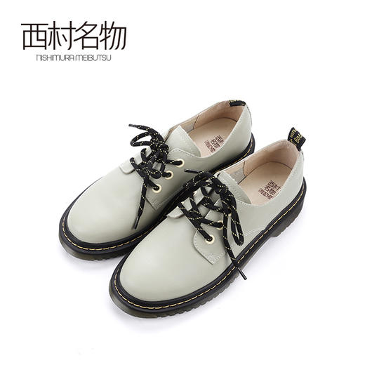 西村名物2020新品经典复古系带圆头牛津皮鞋女马丁鞋X20AM18251 商品图2