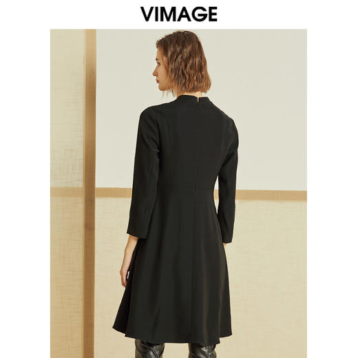 VIMAGE-纬漫纪春款通勤职业纯色百搭收腰显瘦连衣裙女中V1207847 商品图3
