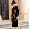MY-69138新款丝绒国风复古立领刺绣连衣裙 商品缩略图1