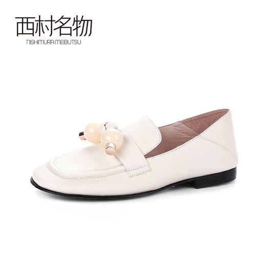西村名物2020春季新品复古优雅珍珠蝴蝶结两穿踩脚鞋方头乐福鞋女X20AM18271 商品图3
