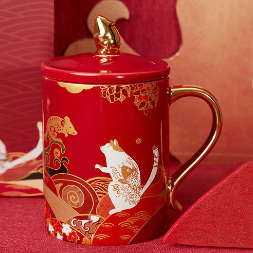 「招财猫金鼠陶瓷马克杯」中国风礼盒装 水杯早餐杯 情侣杯子 商品图2