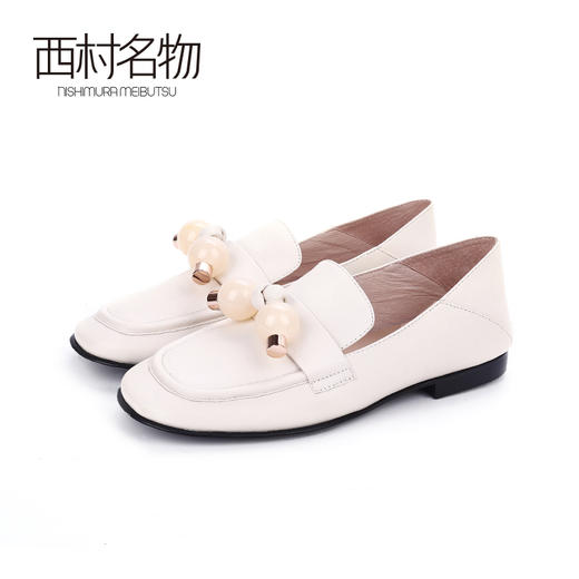 西村名物2020春季新品复古优雅珍珠蝴蝶结两穿踩脚鞋方头乐福鞋女X20AM18271 商品图2