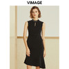 VIMAGE纬漫纪春季新款精致半高领修身荷叶摆无袖礼服裙女红裙V1277807 商品缩略图1
