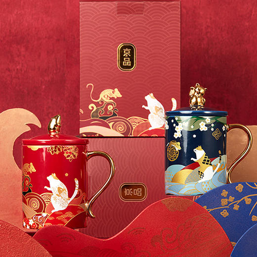 「招财猫金鼠陶瓷马克杯」中国风礼盒装 水杯早餐杯 情侣杯子 商品图0