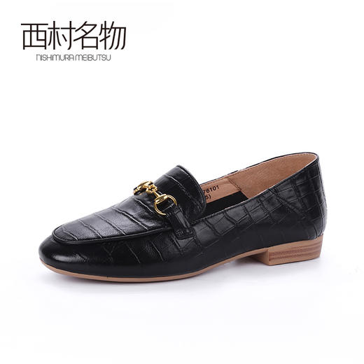 西村名物2020春季新品复古方头鳄鱼皮马衔扣乐福鞋女两穿踩脚鞋X20AM16761 商品图1